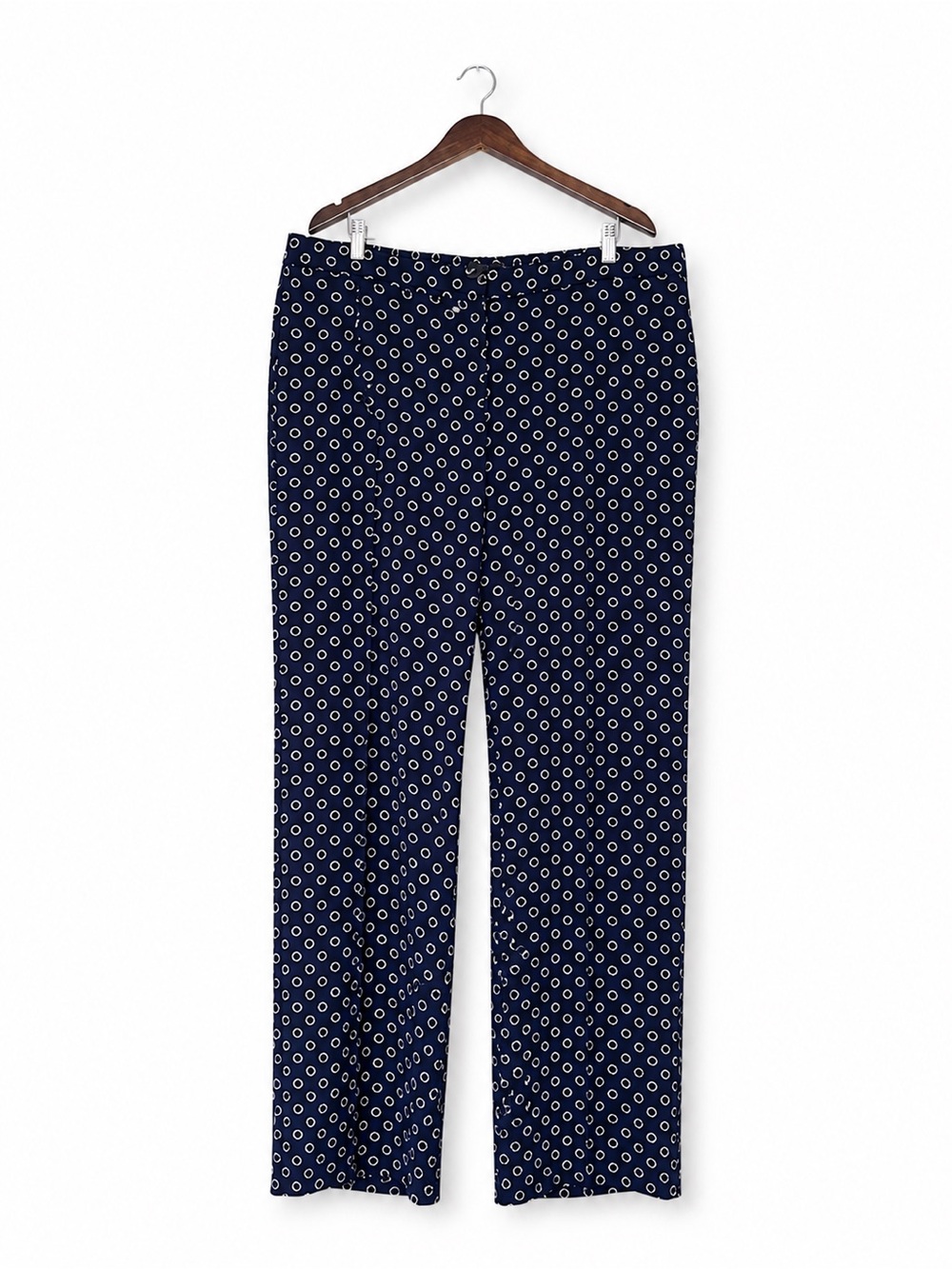 Talbots 16W Navy White Nautical Rope Print Pants Elastic Waist Straight Leg Plus
